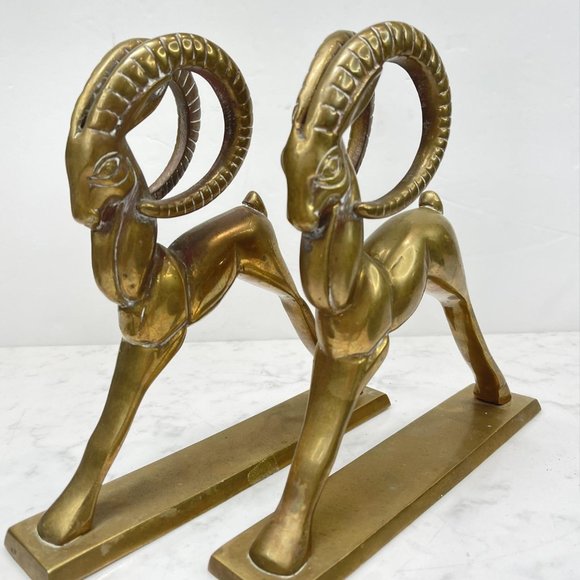 Two Vintage Mid Century Brass RAMS